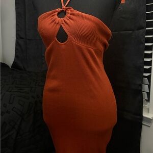 Elegant Rust Halter Dress